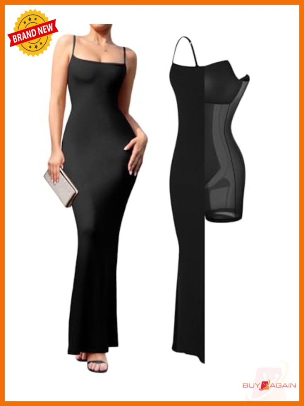 Popilush Maxi Bodycon Dress Built in Bra Long Shapewear Formal